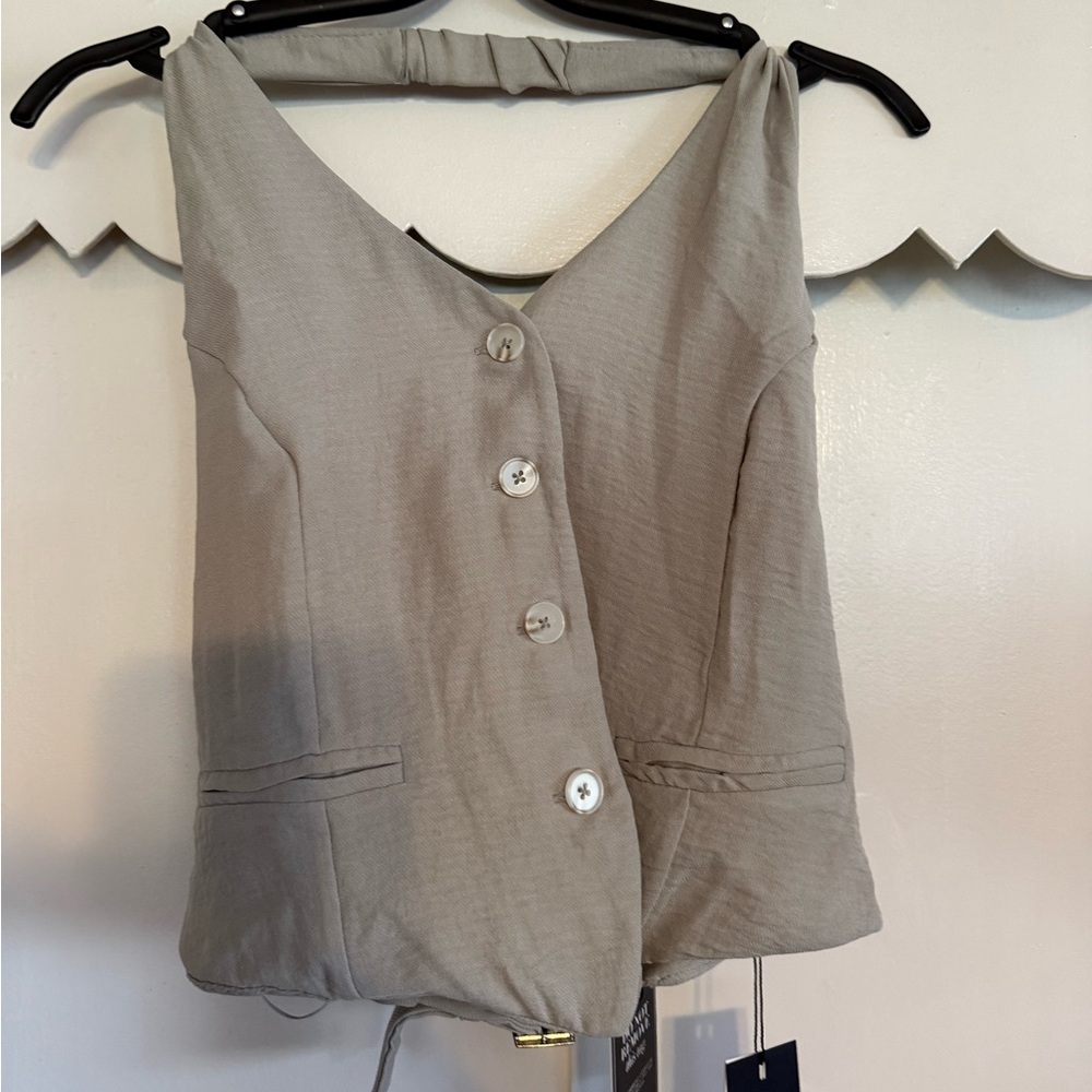 Women’s JLUXLABEL Gray Halter Vest and Wide Leg Set - Picture 2 of 5